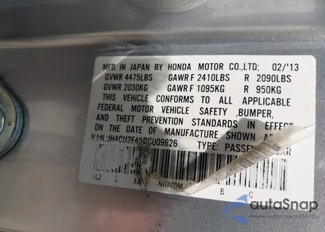 2013 Acura Tsx z USA, uszkodzony, nr VIN JH4CU2F45DC009626